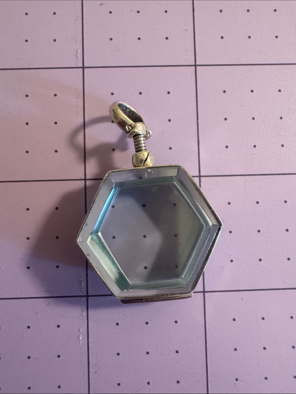 Vintage Hexagon Glass Locket Pendant in Sterling Silver